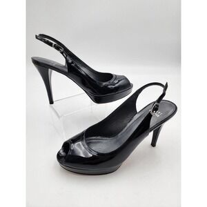 Stuart Weitzman Black Patent Leather Peep Toes Strappy Heels Women's Size 9.5 M